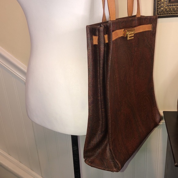 W ETRO Red Paisley Coated Canvas Vachetta Leather Laptop Briefcase Shoulder Bag - Picture 5 of 15